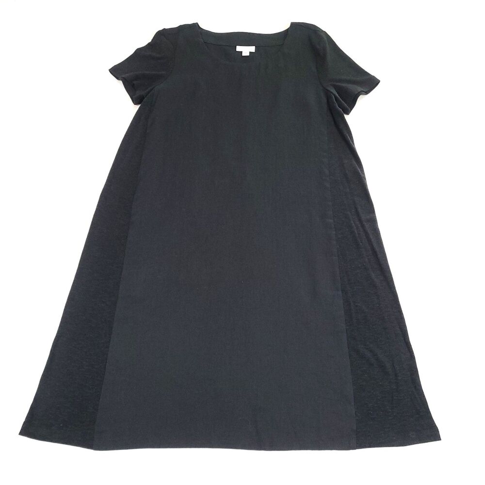 J Jill pure Linen Dress S Black Stretch Side Panels shift lagan look coastal